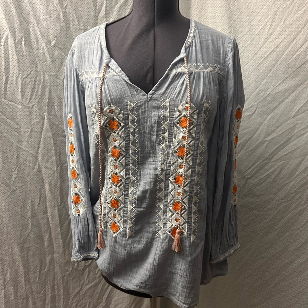 Sundance Gray Embellished Long Sleeve Blouse